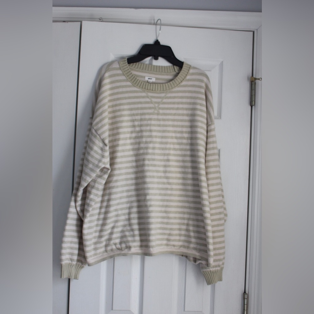 Aerie Striped Crewneck Sweatshirt in Cream and Sage